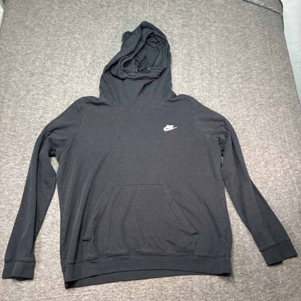 Vintage Nike Pullover Hoodie Men XL Black Sportswear Logo Funnel Neck Sweatshirt